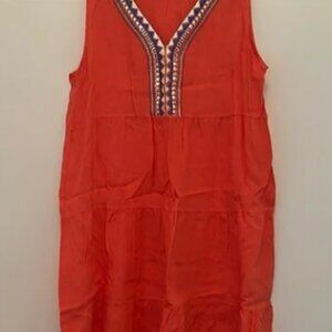 Rosemarine 100% Linen Orange Embroidered Midi Dress